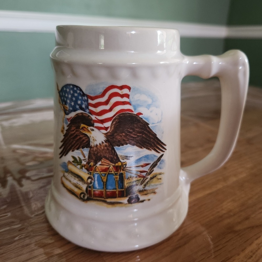 McCoy Pottery America Bald Eagle Drums Stein Mug Cup #6036 USA Vintage